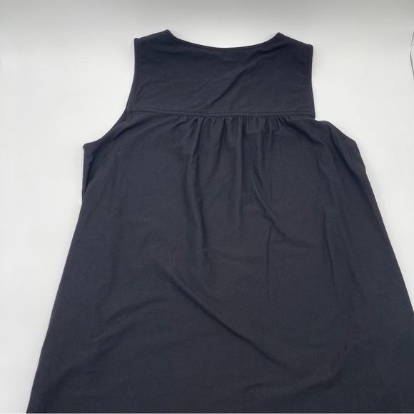 Eileen Fisher Black Knit Split Neck Sleeveless Dress Sz Large Summer Above Knee - Picture 5 of 13